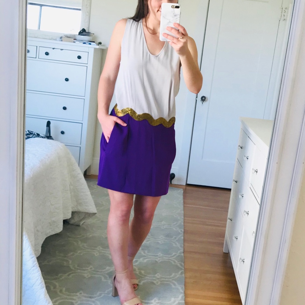 DVF sheath dress with gold detailing and pockets